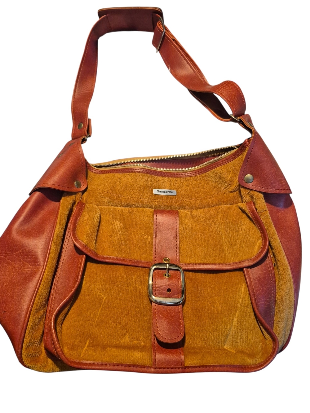 Samsonite Women's Tan/Brown Leather & Suede Shoulder Bag